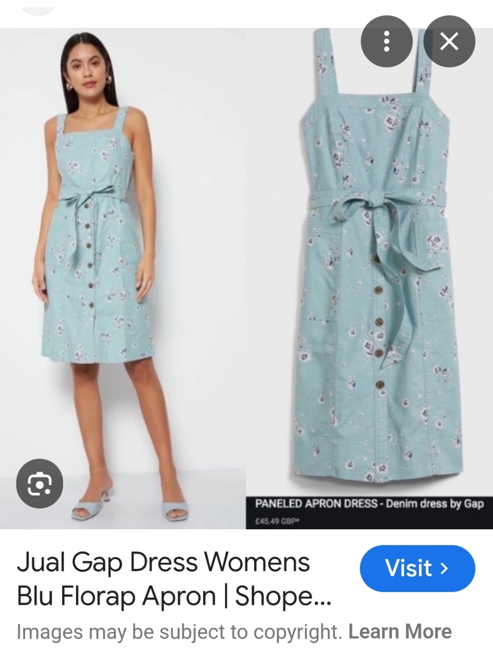 GAP Light Blue Floral Apron Dress with Waist Tie